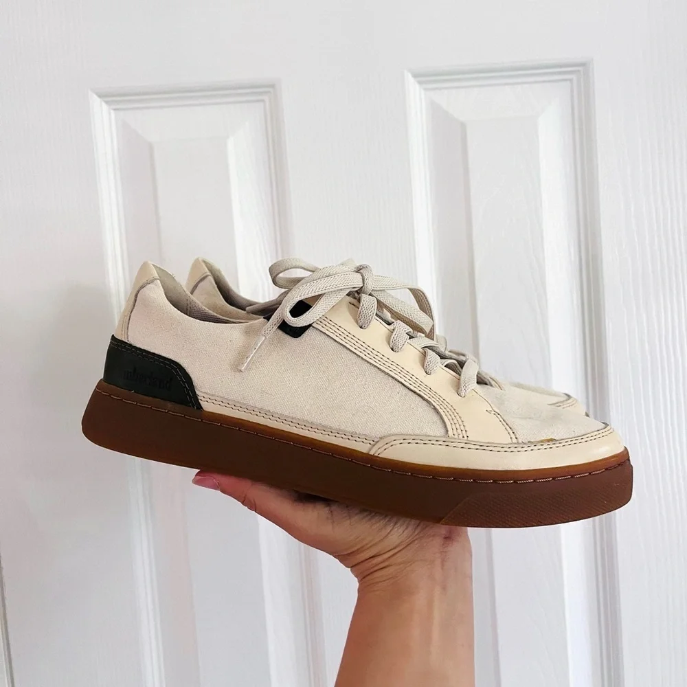 Timberland Earthkeepers Leather Canvas Women's Sneakers Beige Green Size 8.5